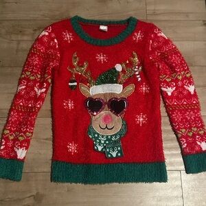 Holiday Time Red and Green Reindeer Sweater